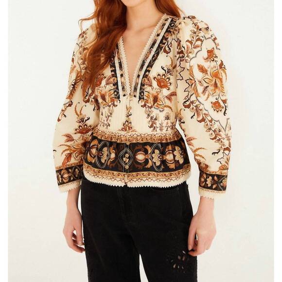 FARM RIO Tops - NEW FARM RIO lace puff sleeve blouse in majestic garden sand